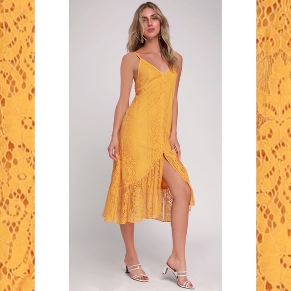 Bohemian Lace Button Midi Dress Boho Femme - Picture 2 of 9